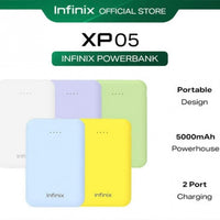 Infinix XP05 5000mAh Power Bank – Fast Charging Portable Charger with Dual USB Output, LED Indicator.